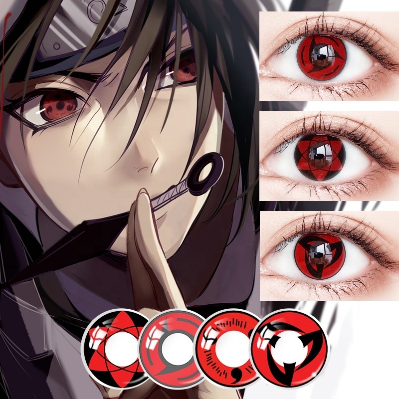 Wholesale Crazy Contact Lens Cheap Colored Contacts Halloween Cosplay Eye Red sharingan Contact Lenses