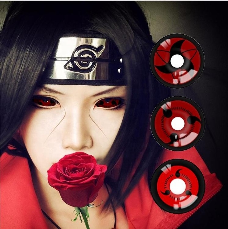 Wholesale Crazy Contact Lens Cheap Colored Contacts Halloween Cosplay Eye Red sharingan Contact Lenses