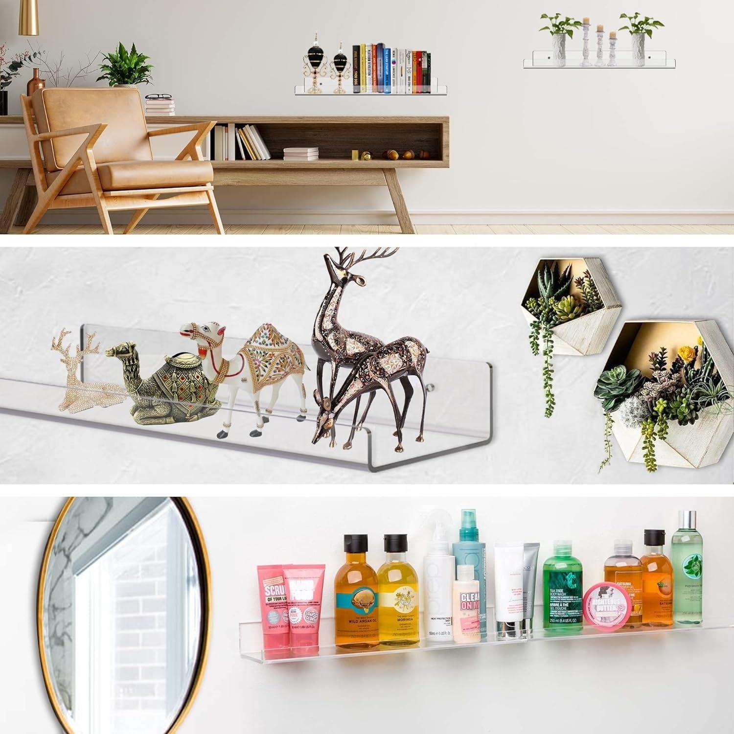 Acrylic Floating Shelves Wall Mounted Storage Rack