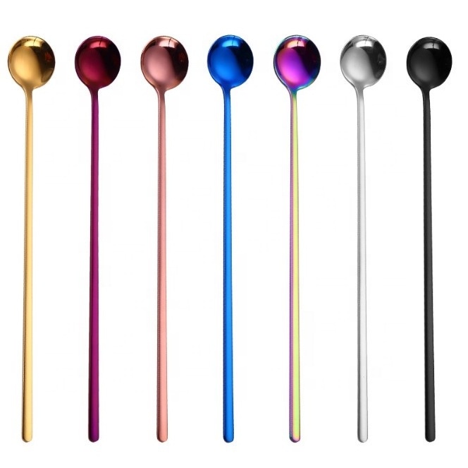 Popular 26cm 32cm Long Handled 304 Stainless Steel Rose Gold Teaspoon Metal Dessert Tea Spoon