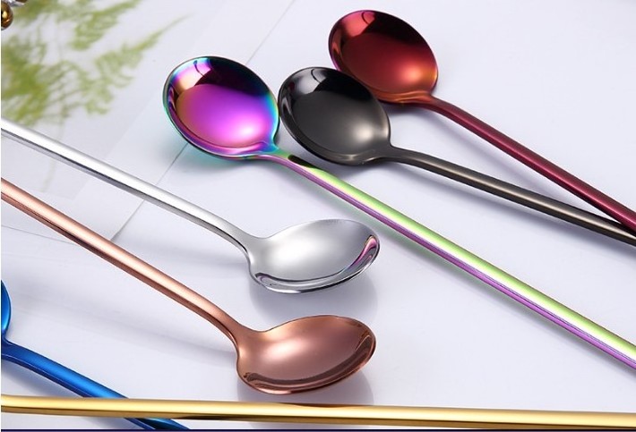 Popular 26cm 32cm Long Handled 304 Stainless Steel Rose Gold Teaspoon Metal Dessert Tea Spoon