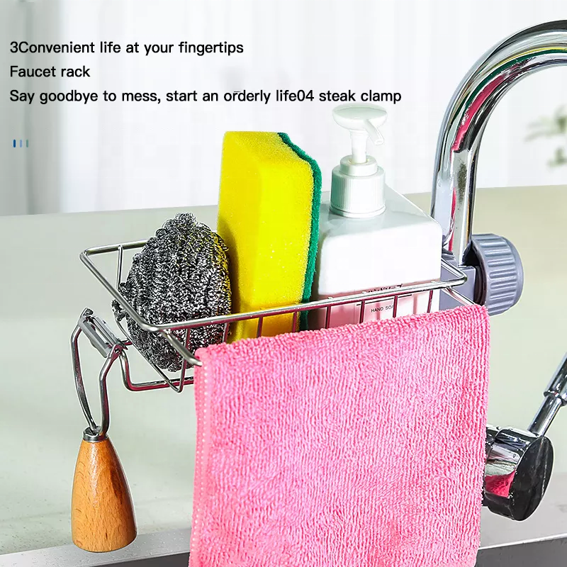 Kitchen rack Metal Stainless Steel Kitchen Sink Organizer Sink Caddy Faucet Sponge Towel Drying Rack Holder