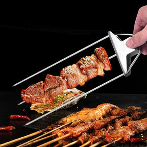 Household Outdoor Stainless Steel Barbecue Skewer 3 branches Kebab Roasting Skewer