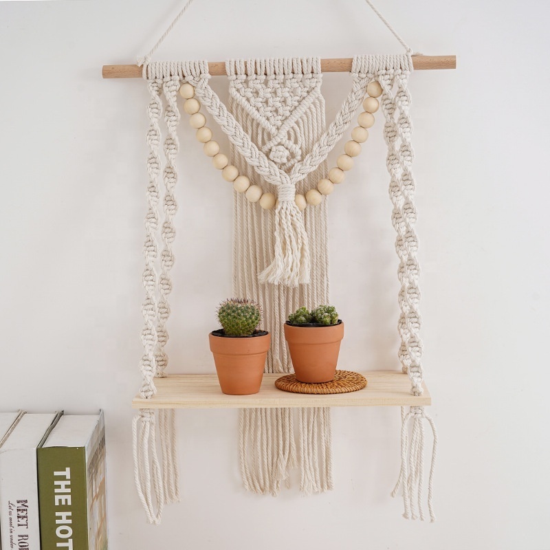 Home decoration Handmade Macrame Wall Hanging Shelf Boho Indoor Rope Plant Hanger Holder