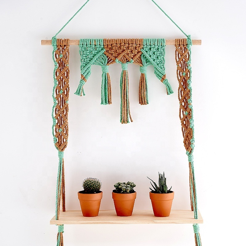 Home decoration Handmade Macrame Wall Hanging Shelf Boho Indoor Rope Plant Hanger Holder