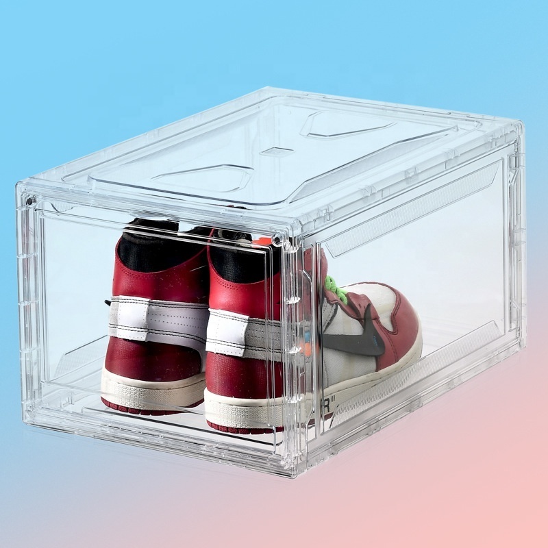 Hot Selling Shoe Stackabl Foldable Organizer Clear Collapsible Plastic Storage Boxes & Bins Magnetic Shoe Box