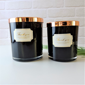 Glossy black and glossy white clear candle holder frosted glass candle jar with gold lid