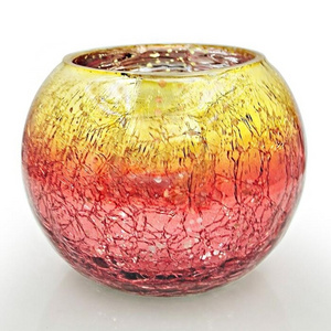 candle glass container Unique Decorative Round Colored Cracked Glass Candle Holder electroplated candle jars