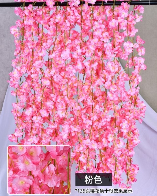 Hot Sale Cherry Vine Garland for Home Wall Decoration Hanging Artificial Cherry Blossom Vine