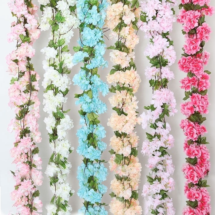 Hot Sale Cherry Vine Garland for Home Wall Decoration Hanging Artificial Cherry Blossom Vine