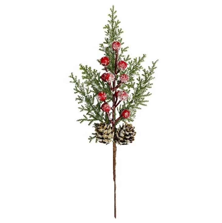 hot selling artificial Christmas decorations cedar and fir leaves plants for flower arrangement pine cone