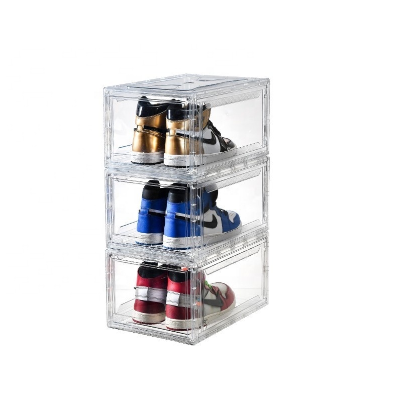 Eco-Friendly PP Sneakers Side Drop Transparent Clear Plastic Shoe Box Storage With Custom Logo