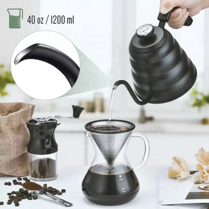 Hot Sale Hand Pour Over Long Spout Drip Kettle With thermometer Hotel Stainless Steel Gooseneck Coffee Pot