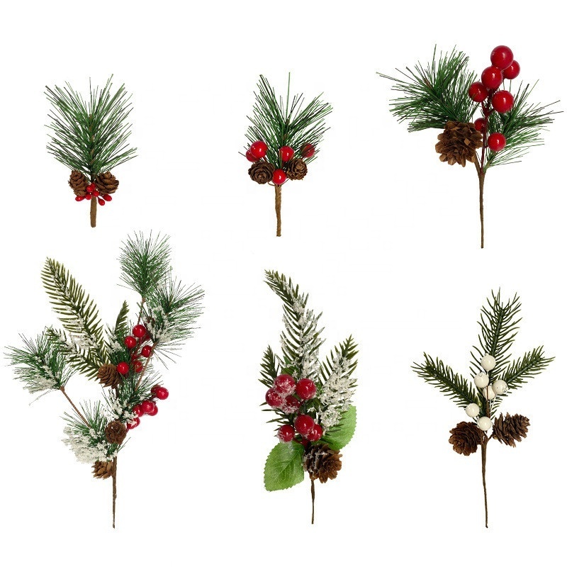 Mini Christmas Berry Pick Decoration Natural Pine cone Floral Branch Pine Needle Pick Decor