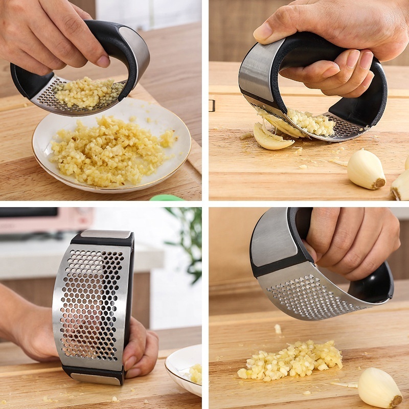 Kitchen gadgets Stainless Steel 2 in 1 Handled Garlic Press Rocker And Peeler Set