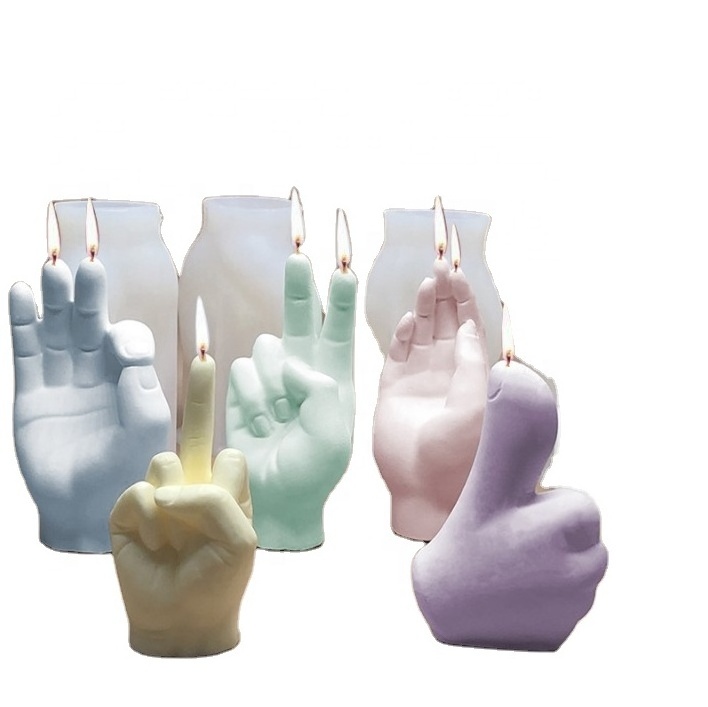 Hand Gesture Silicone Candle Mold Handmade Aromatherapy  Middle Finger Candle Molds For Candle Making