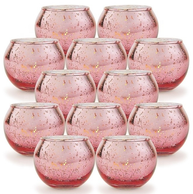 Mercury pink silver Glass Votive Tealight Candle Holders for Weddings Parties and Home Decor set of 12