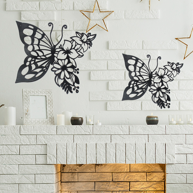 12-Inch Iron Butterfly Flower Silhouette Elegant Metal Wall Art for Home Decor for Weddings Bedroom Living Room Wall Hanging