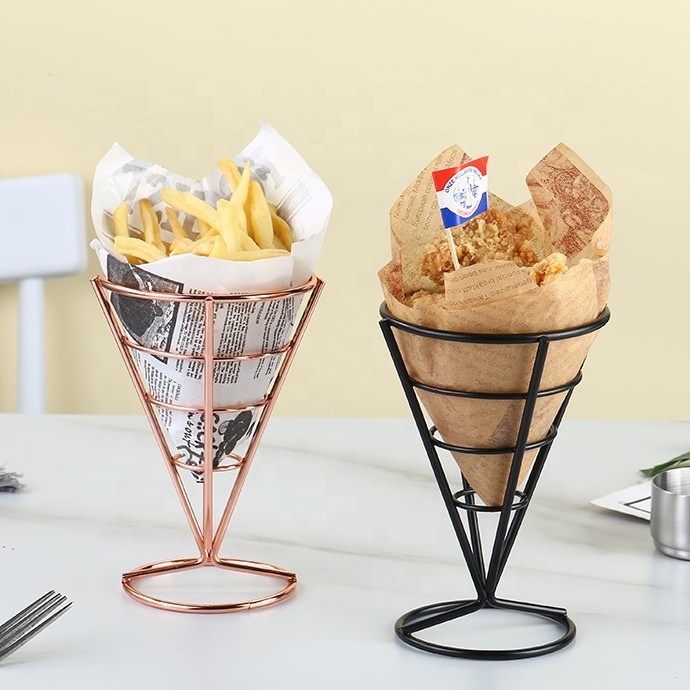 Metal Cone Snack Fried Chicken Display Rack Wire French Fries Stand Cone Basket Fry Holder