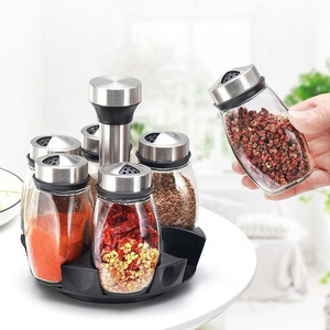 kitchen organizer Sprays Bottles Salt Shakers Stainless Steel Seasoning Condiment Salt Pepper Spice Jar rack Set With Rack