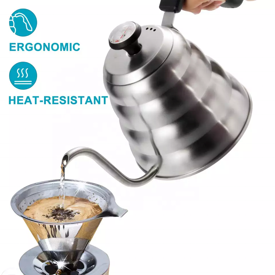 Soulhand Pour Over Coffee Kettle with Thermometer Gooseneck Spout Stainless Steel Coffee Tea Pot