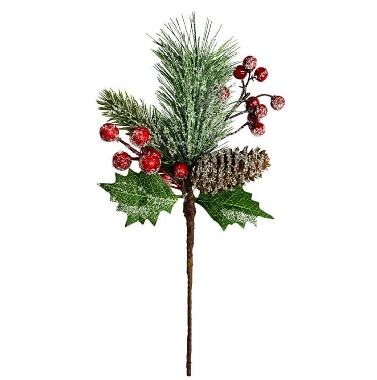 hot selling artificial Christmas decorations cedar and fir leaves plants for flower arrangement pine cone