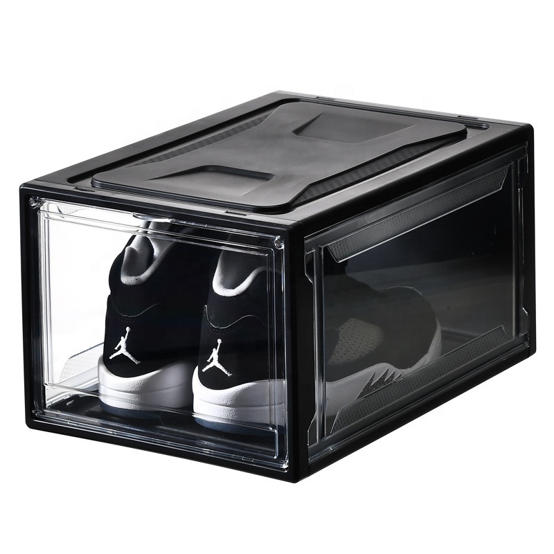 Transparent Plastic Sneaker Stackable Shoe Storage Boxes Front Drop Acrylic Drawer Type Magnetic Clear Shoe Box