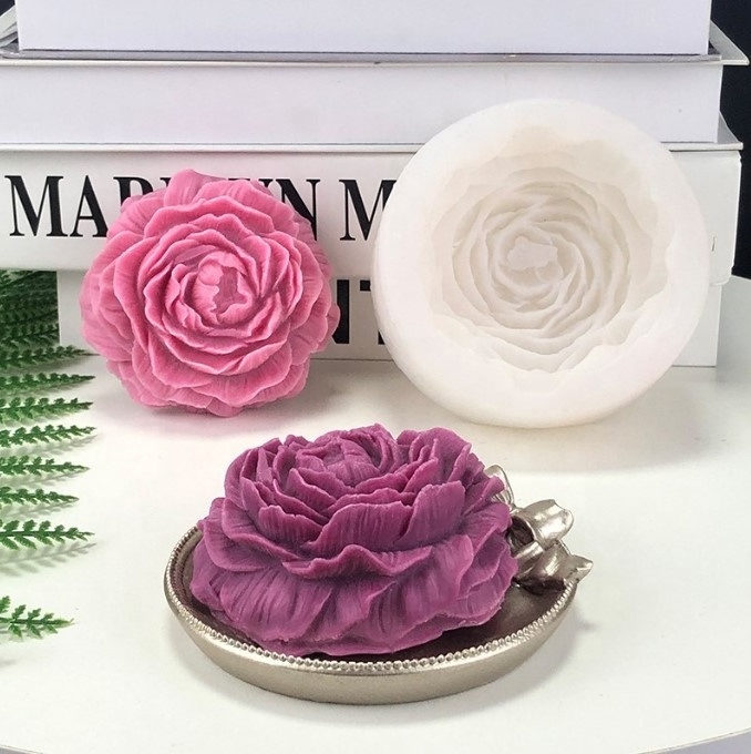 Aromatherapy Candle Mold DIY Peony Resin Silicone Molds 3D Gypsum Flower Scented  Candle Flower  For Decorative