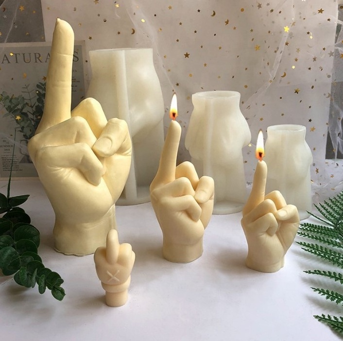 Hand Gesture Silicone Candle Mold Handmade Aromatherapy  Middle Finger Candle Molds For Candle Making