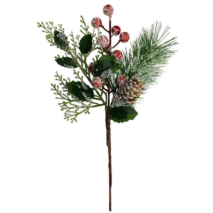 hot selling artificial Christmas decorations cedar and fir leaves plants for flower arrangement pine cone