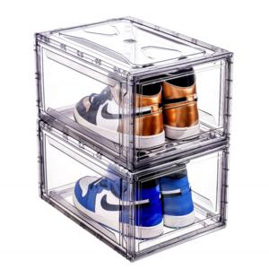 Eco-Friendly PP Sneakers Side Drop Transparent Clear Plastic Shoe Box Storage With Custom Logo