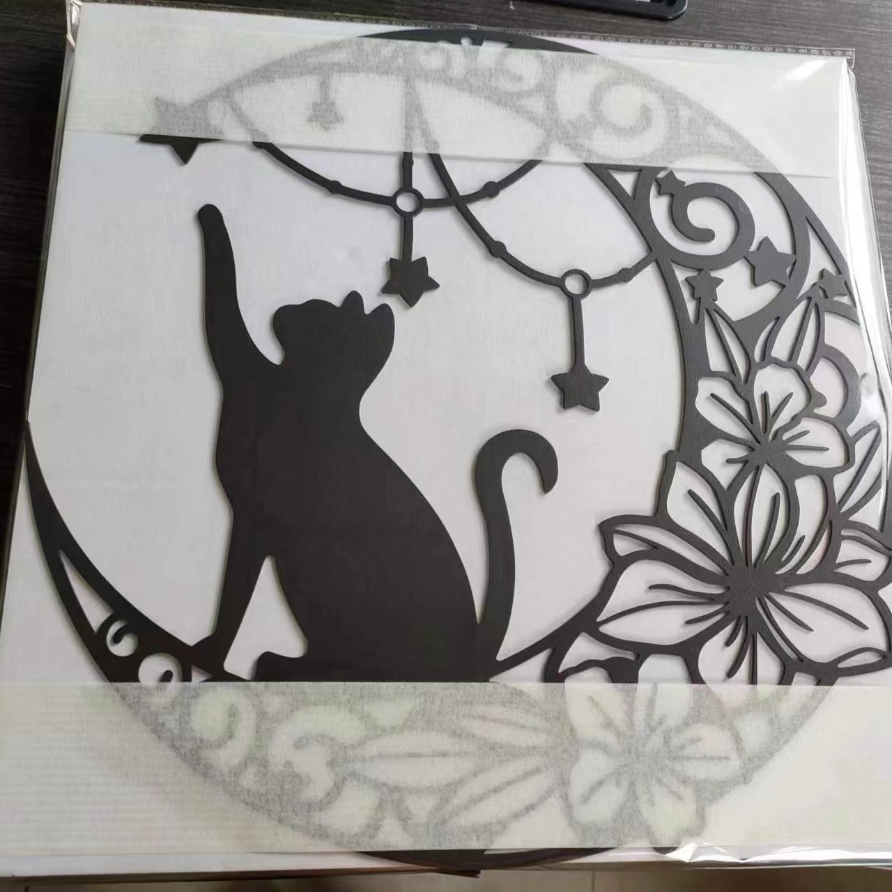 Silhouette Black Moon Cat Fairy Metal Wall Art round Wrought Iron Design for Bedroom & Living Room Home Decor