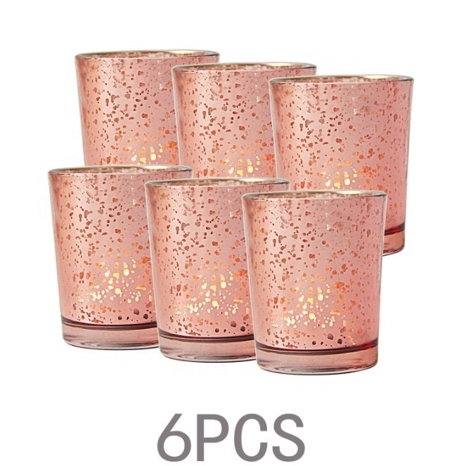 Mercury pink silver Glass Votive Tealight Candle Holders for Weddings Parties and Home Decor set of 12