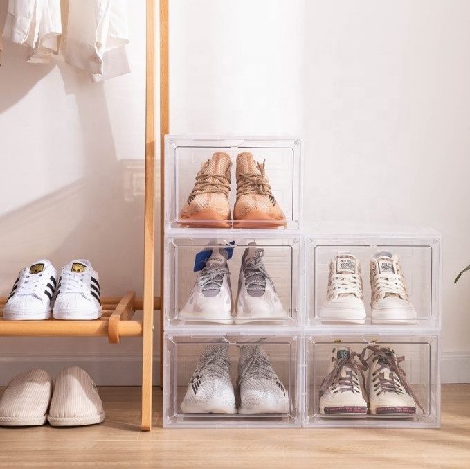 Hot Sales Simple Folding Dustproof Transparent AJ Sport Shoe Box Stackable Plastic Shoe Storage Boxes