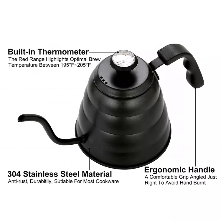 Pour Over Coffee Drip Kettle Stainless Steel Goose neck Coffee Tea Pot With Thermometer