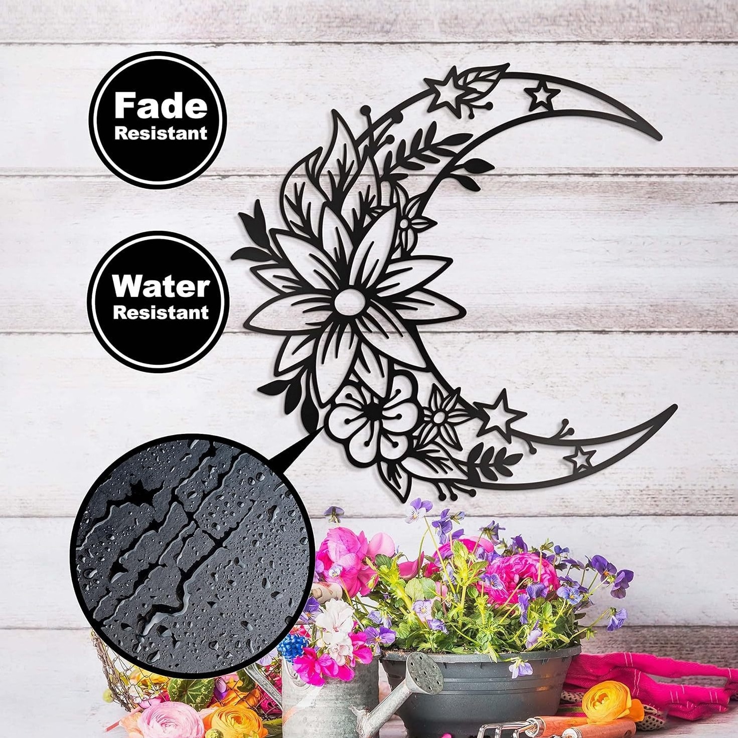 Silhouette Black Moon Cat Fairy Metal Wall Art round Wrought Iron Design for Bedroom & Living Room Home Decor