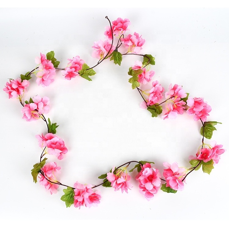 Hot Sale Cherry Vine Garland for Home Wall Decoration Hanging Artificial Cherry Blossom Vine