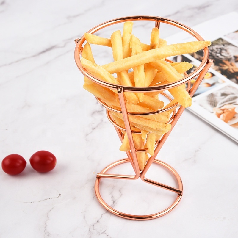 Metal Cone Snack Fried Chicken Display Rack Wire French Fries Stand Cone Basket Fry Holder