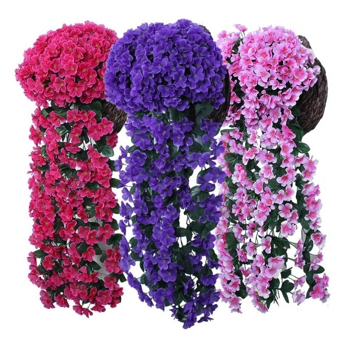 Artifical violet silk flower vine wall hanging faux purple rattan for wedding decoration backdrop