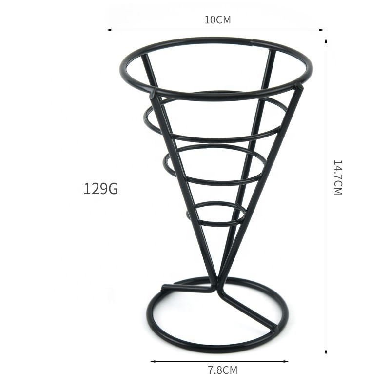 Metal Cone Snack Fried Chicken Display Rack Wire French Fries Stand Cone Basket Fry Holder