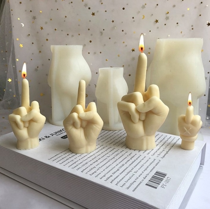 Hand Gesture Silicone Candle Mold Handmade Aromatherapy  Middle Finger Candle Molds For Candle Making