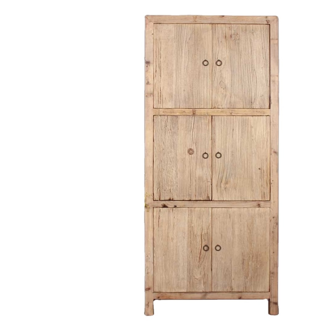 Antique recycled elm wood six door rustic style chinese wardrobes