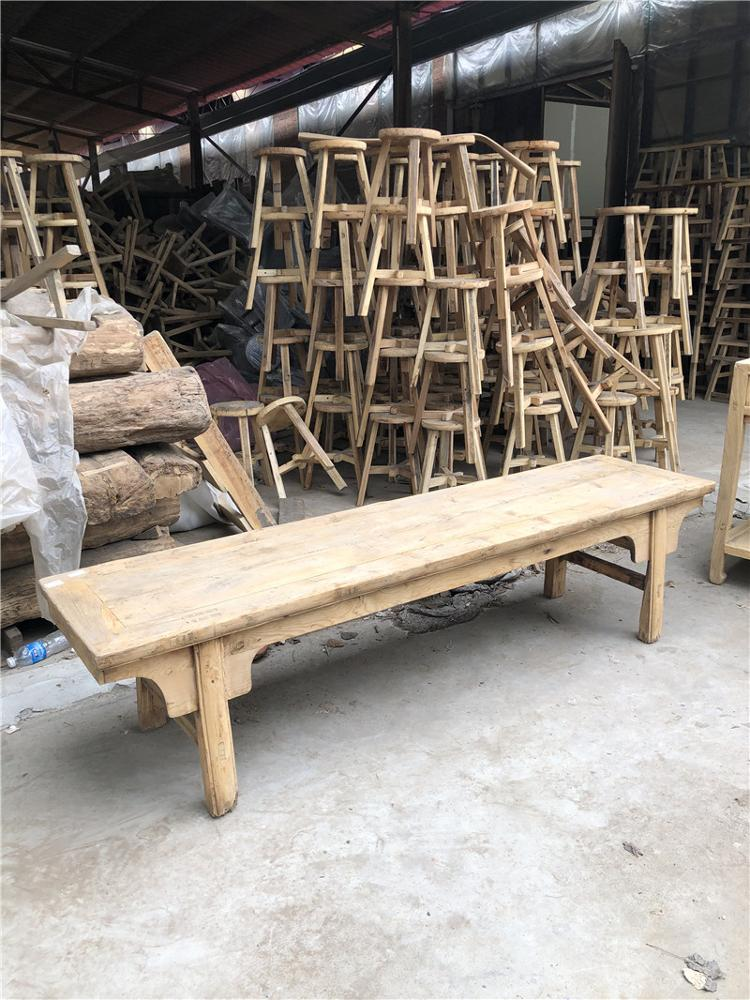 Chinese reproduction Natural Pine Wood Long Bench Recycled Rustic Raw Finish Farmhouse Bench