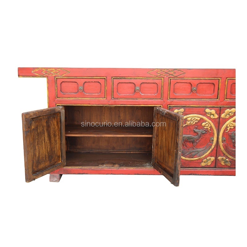 Chinese vintage reproduction carved wooden furniture antique hand painted sideboard buffet