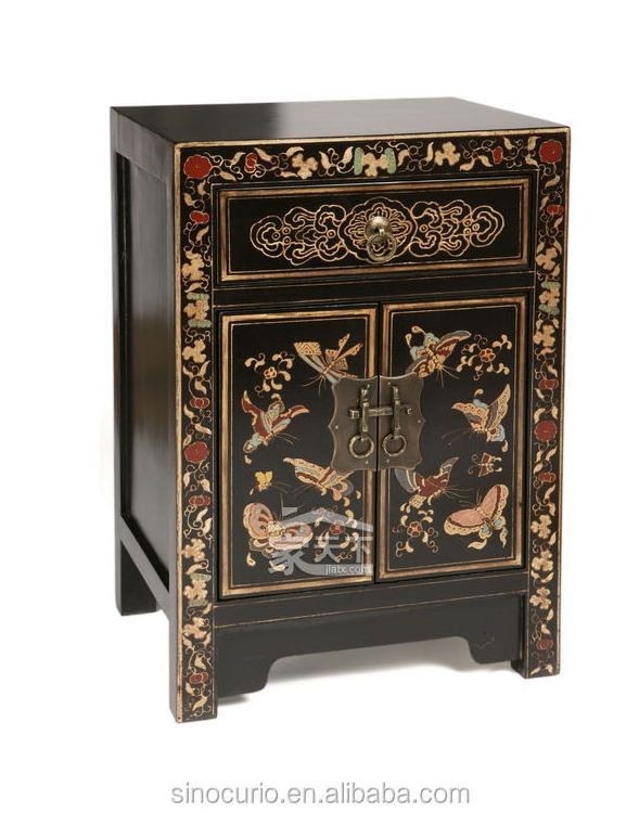 Chinese antique furniture solid wood painting bedside cabinet