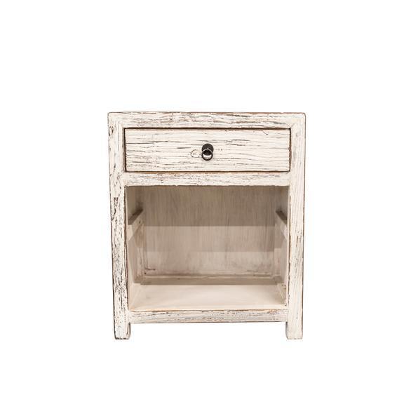 recycled r Elm Bedside Table  with 1 drawer and open  shelf below