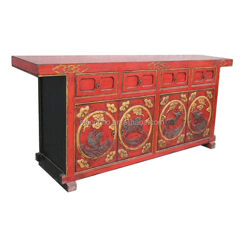 Chinese vintage reproduction carved wooden furniture antique hand painted sideboard buffet