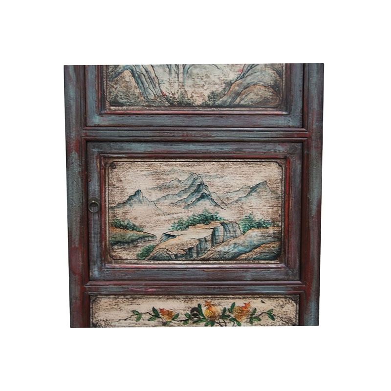 Chinese Rustic Antique Style Wooden Hand Painted Bedroom Furniture Old Door Style Wardrobe