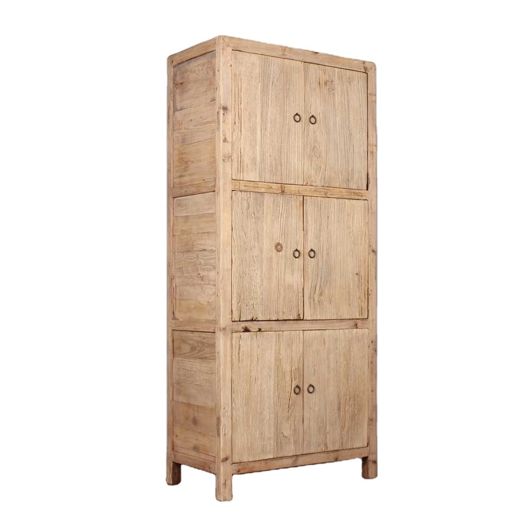 Antique recycled elm wood six door rustic style chinese wardrobes