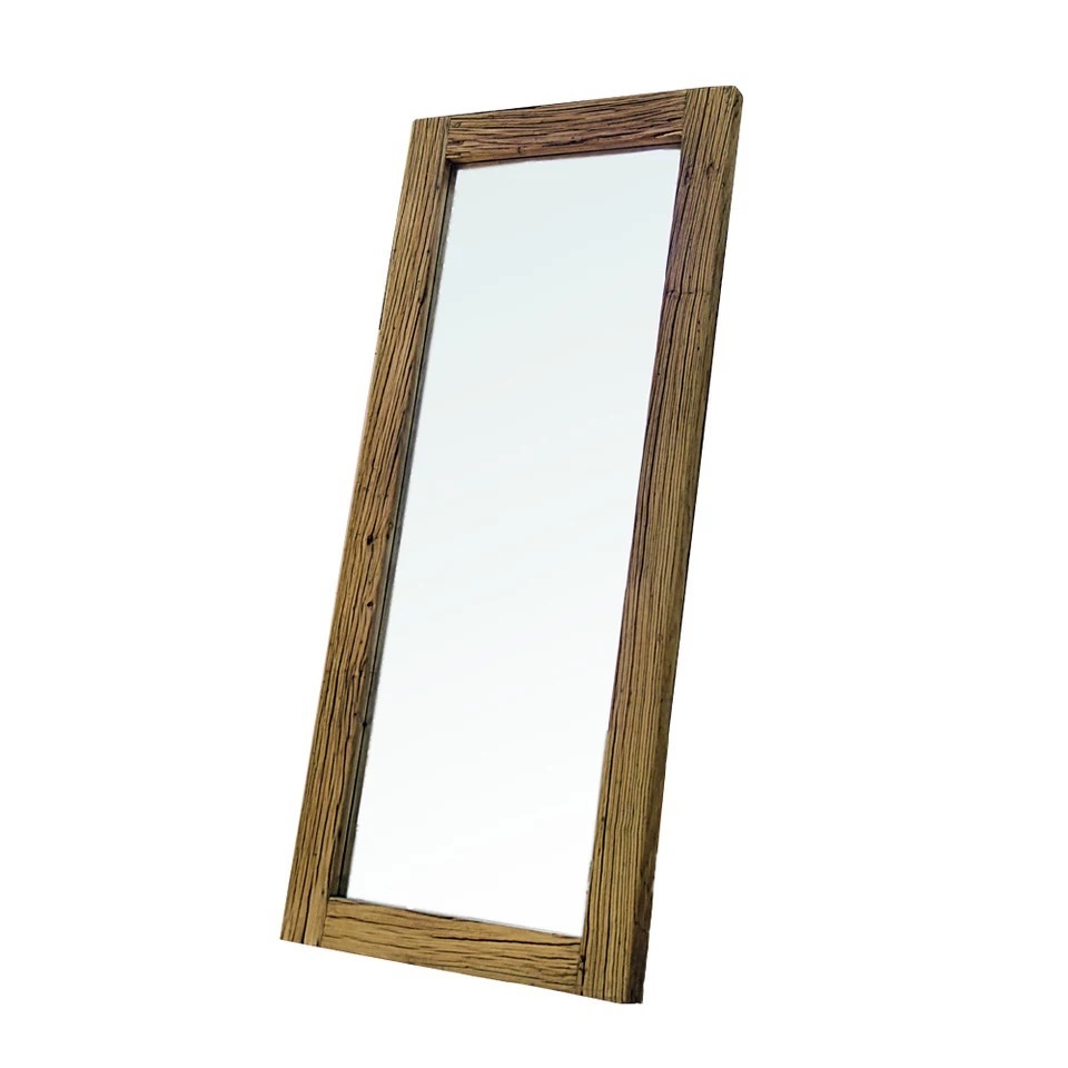 Antique recycled solid weathered elm wood decorative rustic natural wall mirror